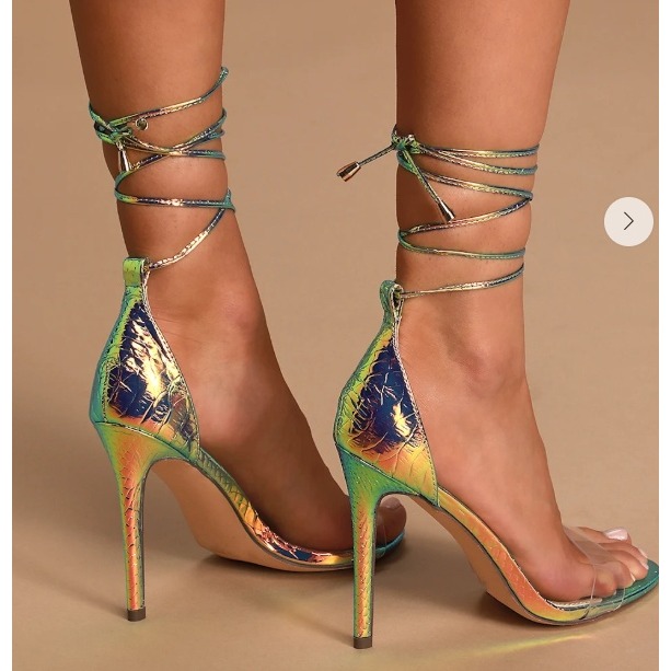 Lulus Hologram Iridescent Snake Ankle Strap Stiletto Heels Women Size 6.5 New